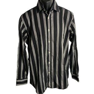 Tailor Byrd Button Up Classic Fit Shirt XL Black Striped Long Sleeves Cotton